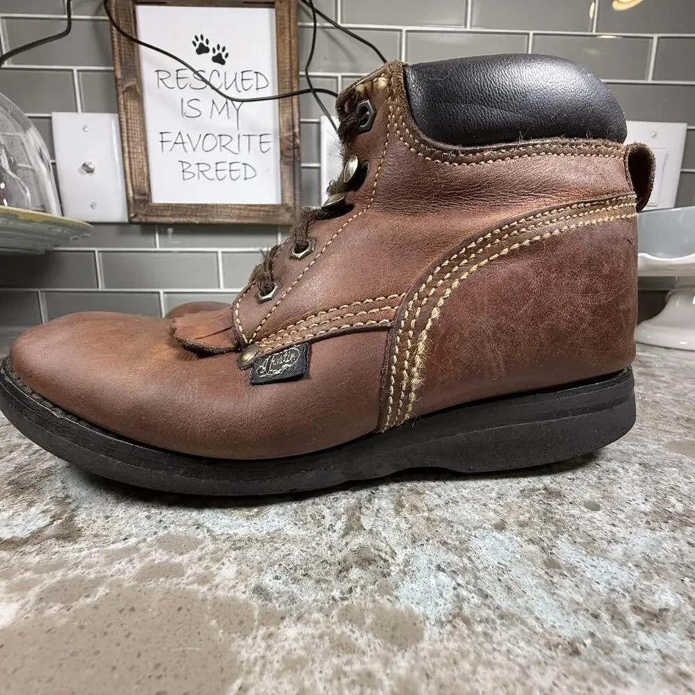 Justin Lace‎ Up Kids Boots 782Y Size 2.5D Brown Leather